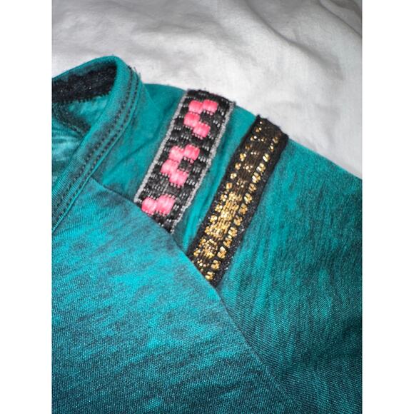 VINTAGE CUSTO BARCELONA TEAL LION TUNIC TOP - Picture 7 of 8